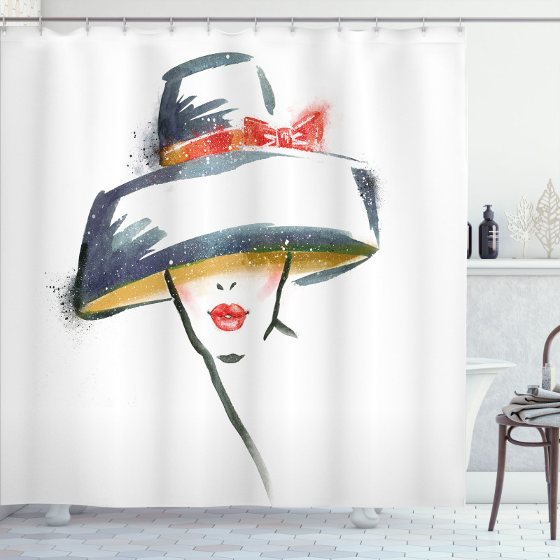 Fashion Woman with a Hat Shower Curtain
