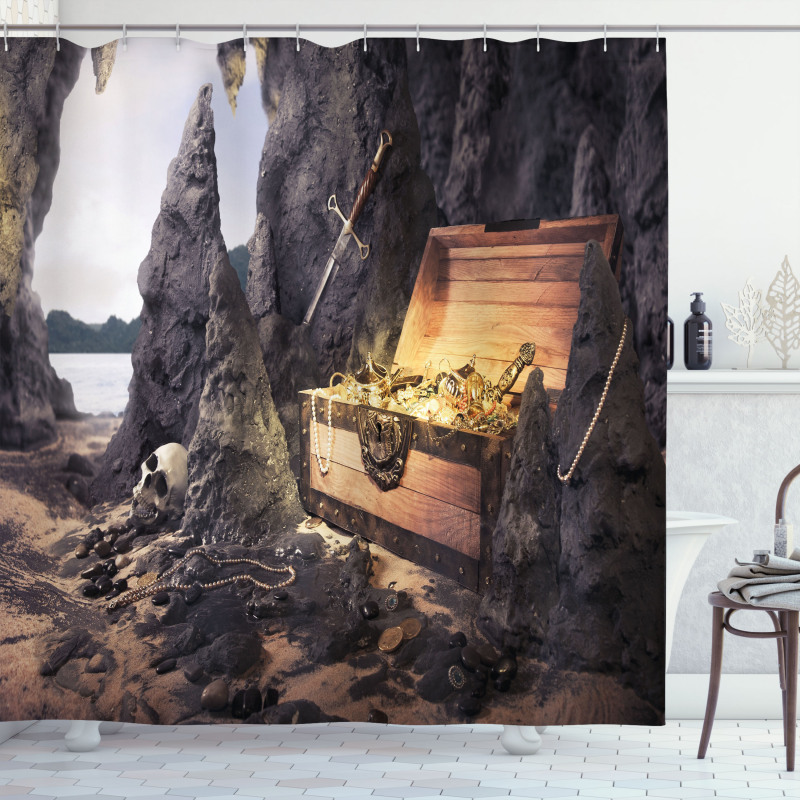 Treasure Chest in Cave Shower Curtain