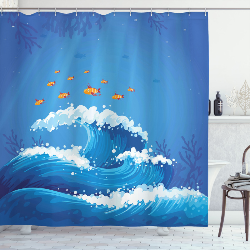 Fish and Wave in Ocean Shower Curtain