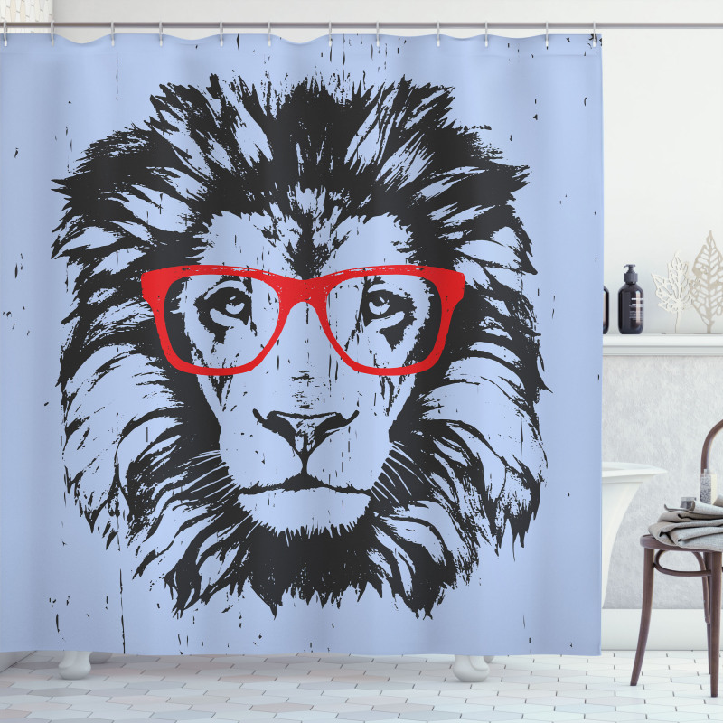 Lion and Hipster Glasses Shower Curtain
