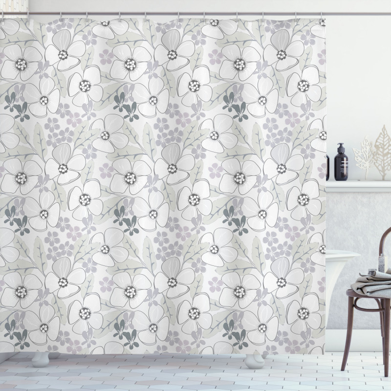 Abstract Sketchy Flowers Shower Curtain
