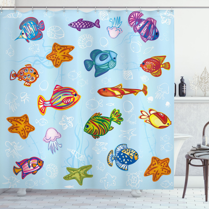 Navy Nautical Life Sea Shower Curtain