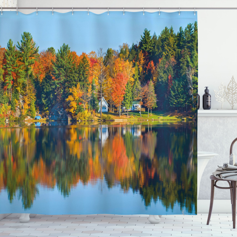 Lake House in Autumn Shower Curtain