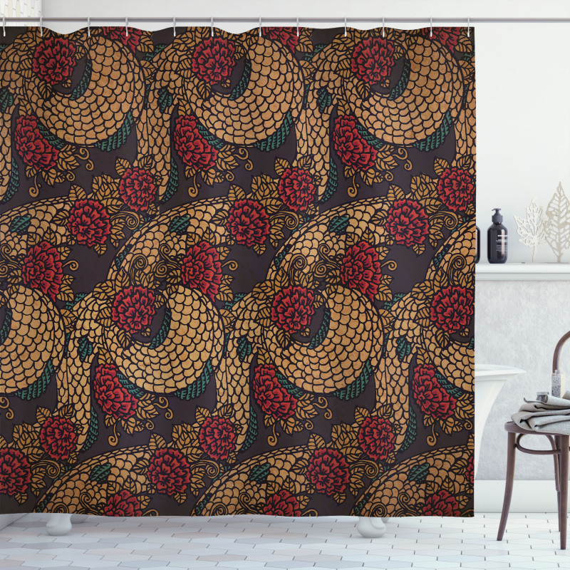 Traditional Roses Dragon Shower Curtain