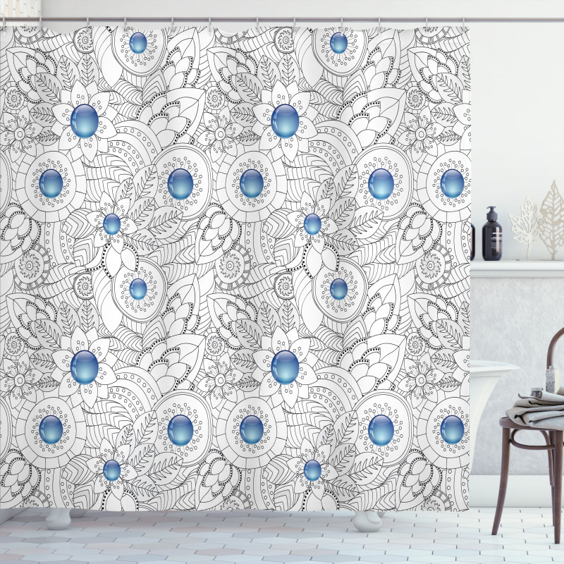 Flowers with Blue Dots Shower Curtain