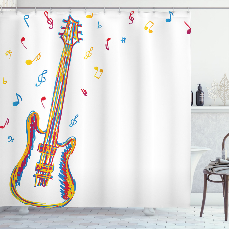 Doodle Style Guitar Art Shower Curtain