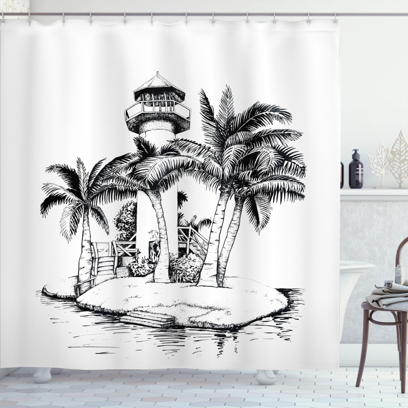 Lighthouse Island Tree Shower Curtain