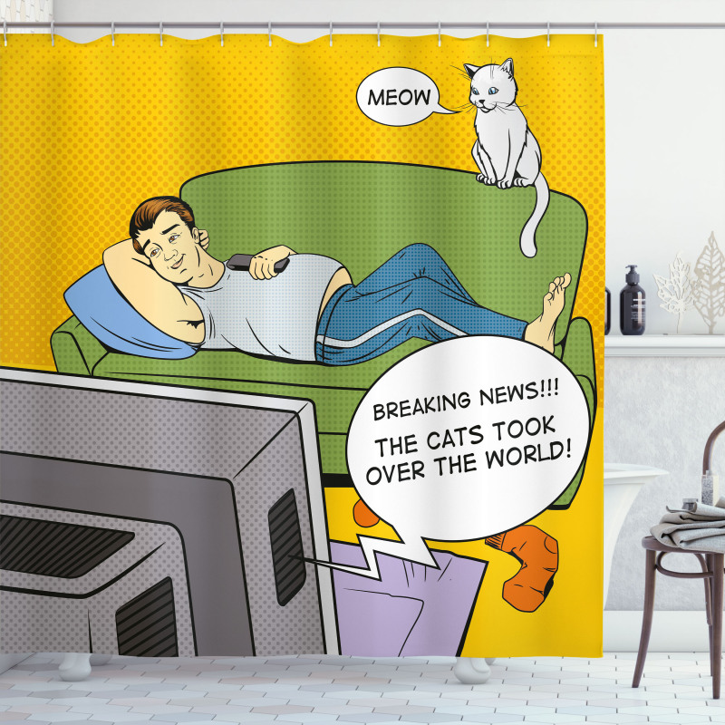 Man TV Cat Comic Book Shower Curtain