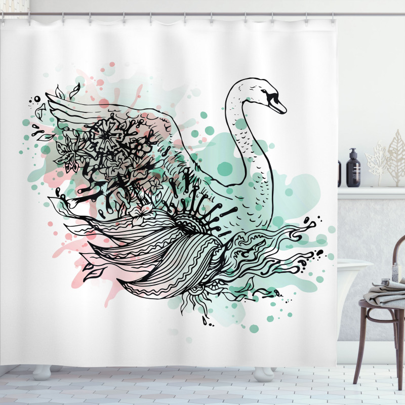 Sketchy Swan Watercolors Shower Curtain
