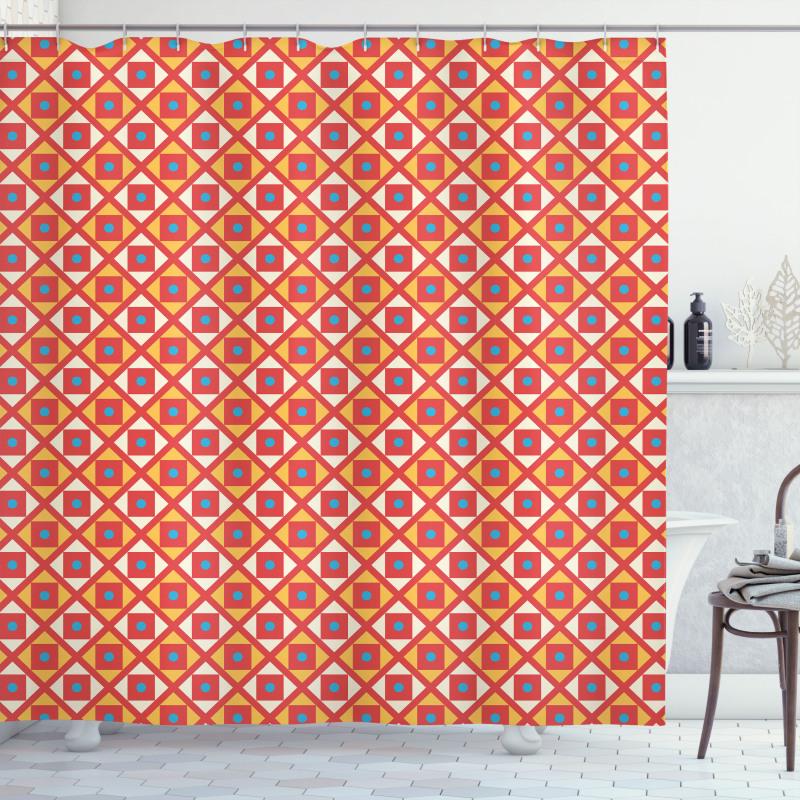 Dots Squares Checked Shower Curtain