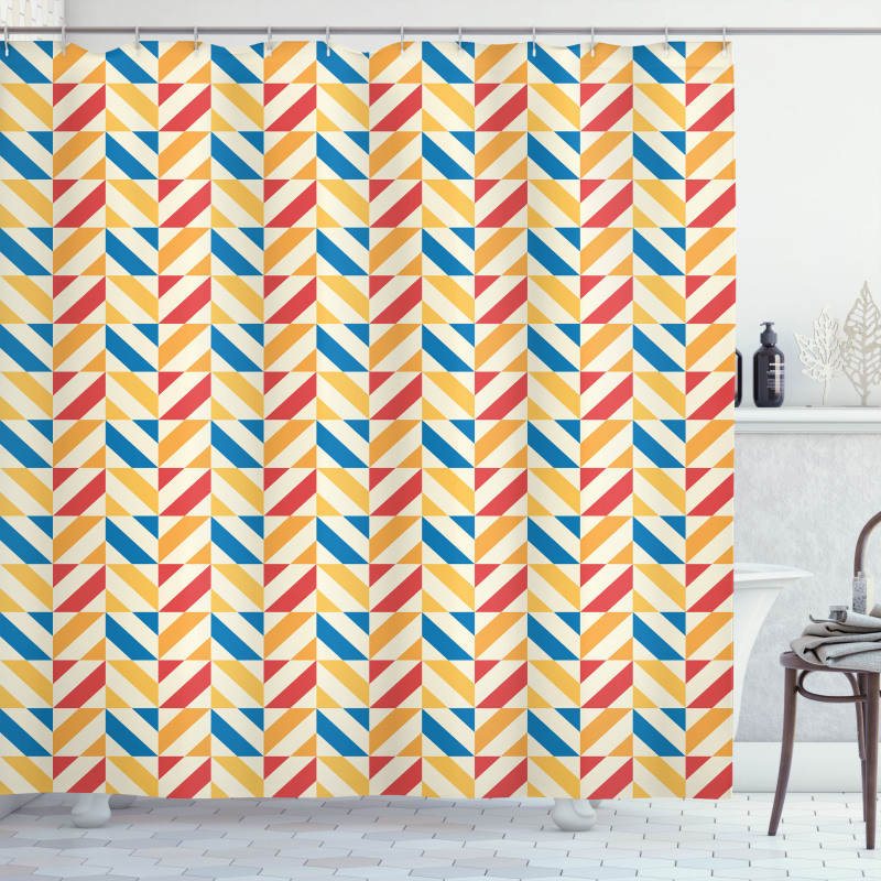 Diagonally Striped Squares Shower Curtain