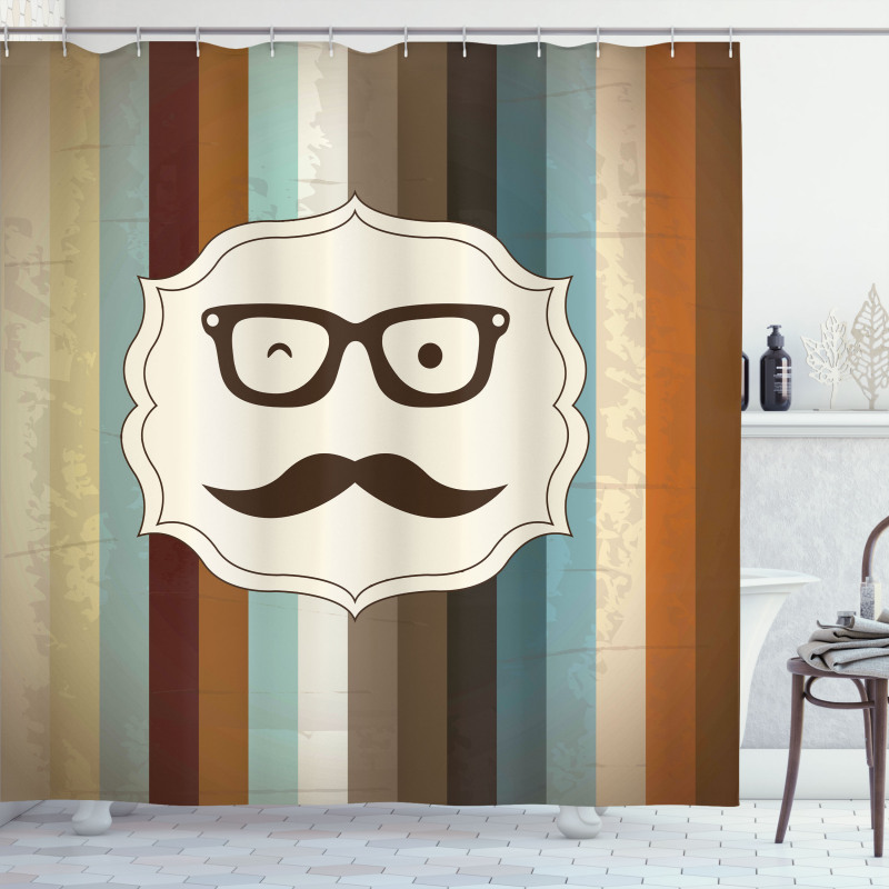 Man Moustache Glasses Shower Curtain