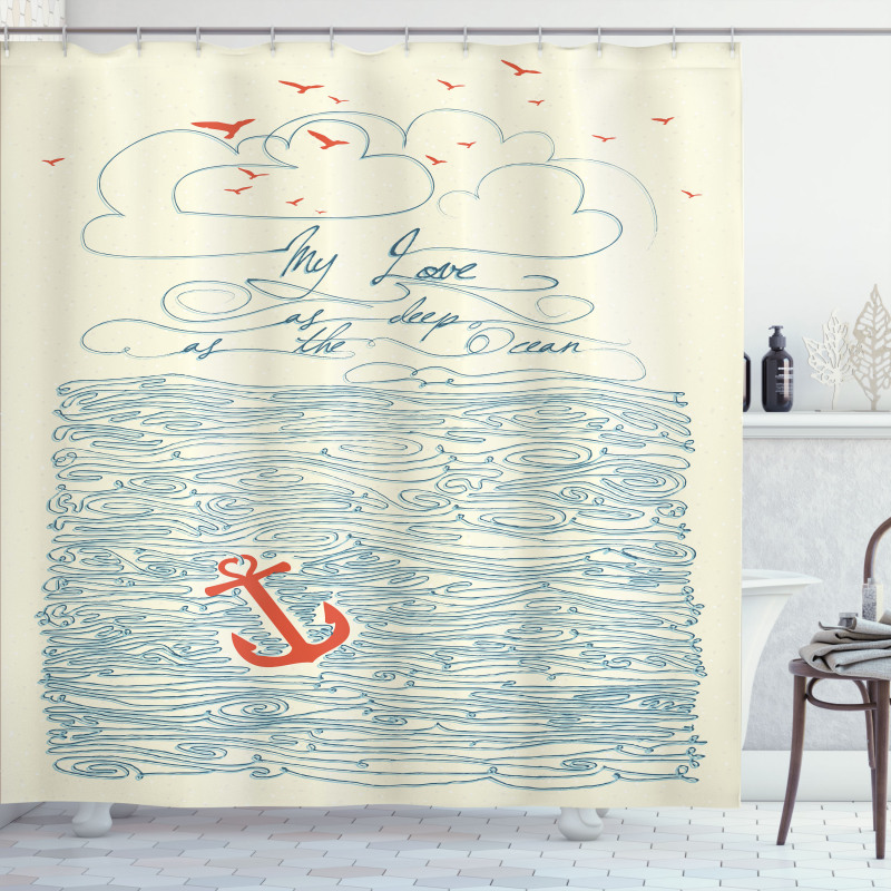 Birds and Waves Message Shower Curtain