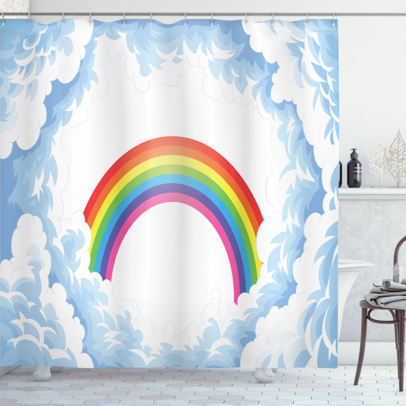 Rainbow Fluffy Clouds Shower Curtain