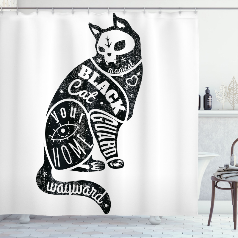 Magic Skull Cat Drawing Shower Curtain