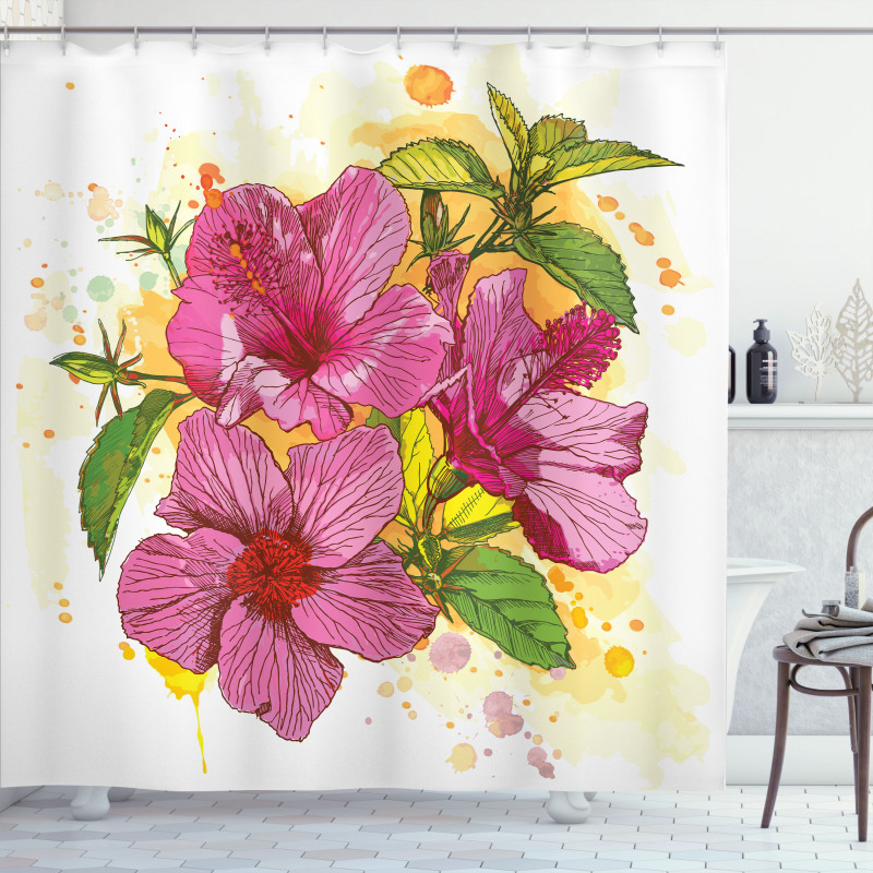 Vibrant Hibiscus Flower Shower Curtain