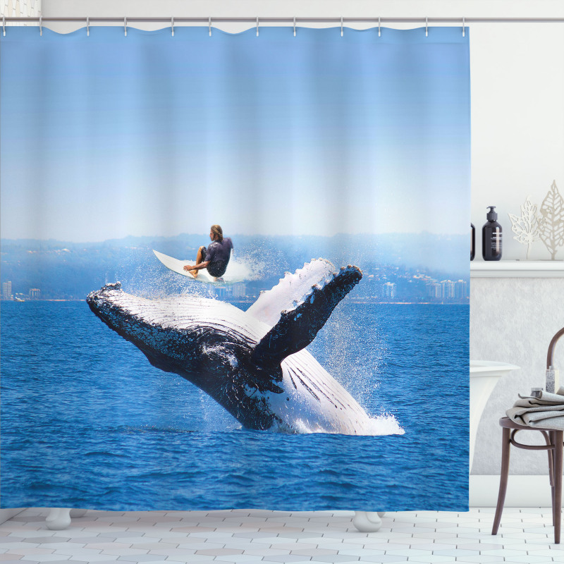 Jumphing Dolphin Surfer Shower Curtain