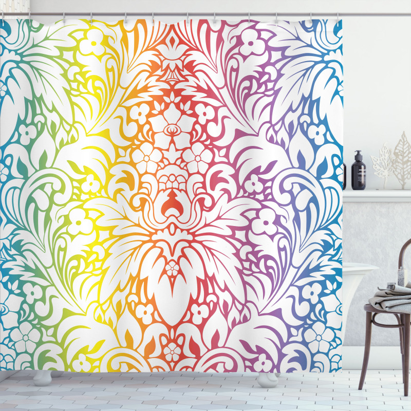 Colorful Damask Flowers Shower Curtain