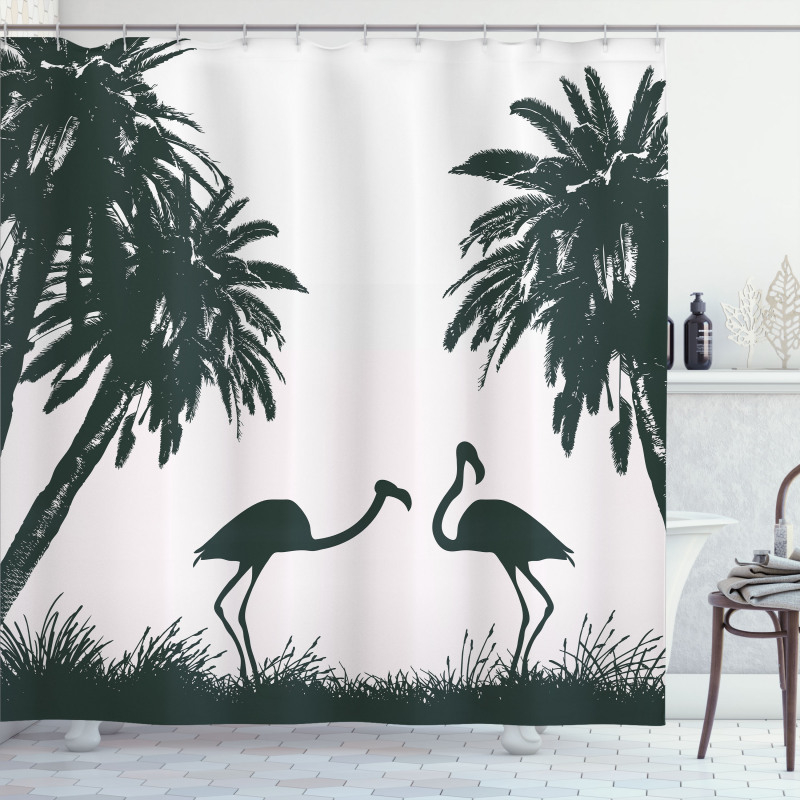 Flamingos and Palm Trees Shower Curtain