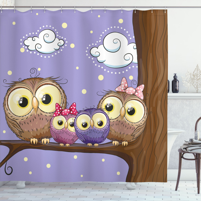 Cartoon Style Owl Family Shower Curtain