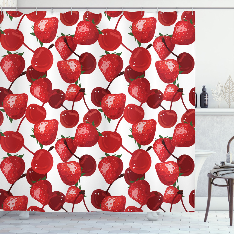 Cherry Picnic Spring Fruits Shower Curtain