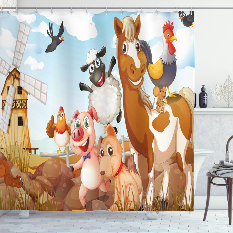 Animals in Farm Artwork Shower Curtain