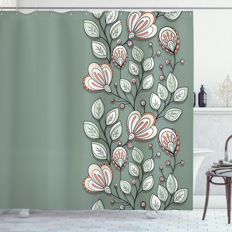 Flowers and Leaves Graphic Shower Curtain