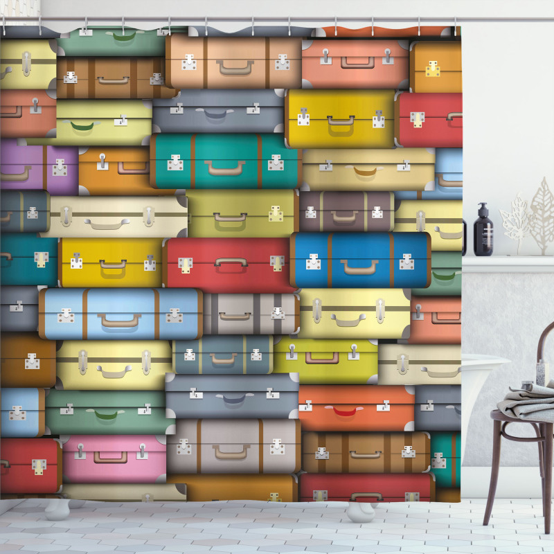 Colored Travel Suitcase Shower Curtain