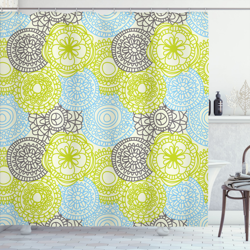 Pastel Folk Style Flower Shower Curtain