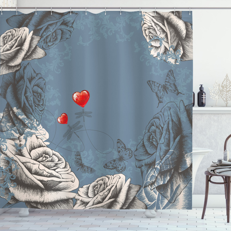 Grunge Rose Petal Heart Shower Curtain