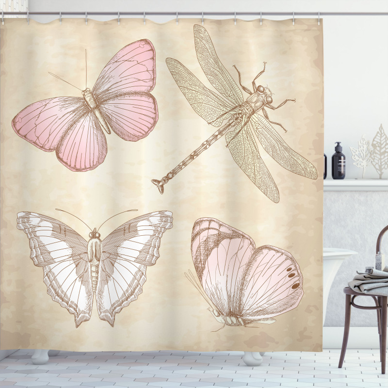 Retro Butterflies Bugs Shower Curtain