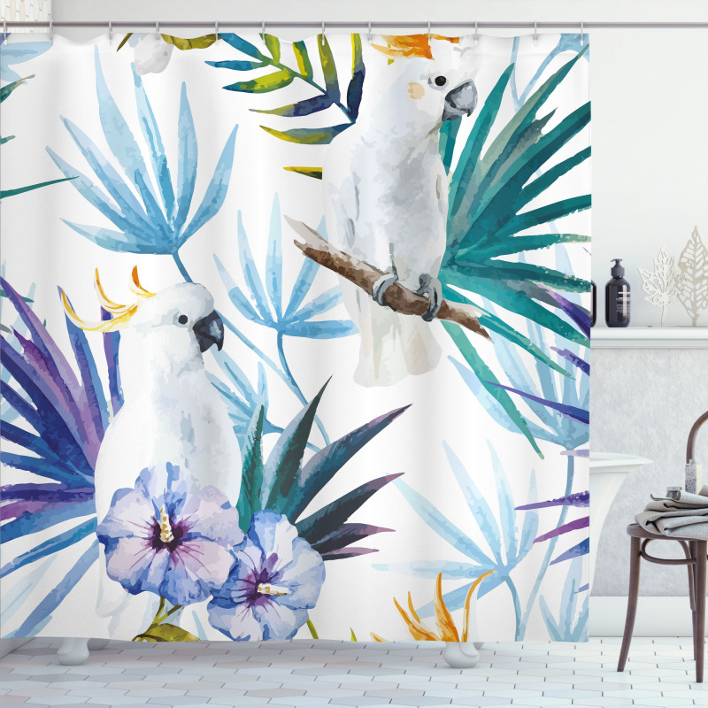 Watercolor Parrot Palm Shower Curtain
