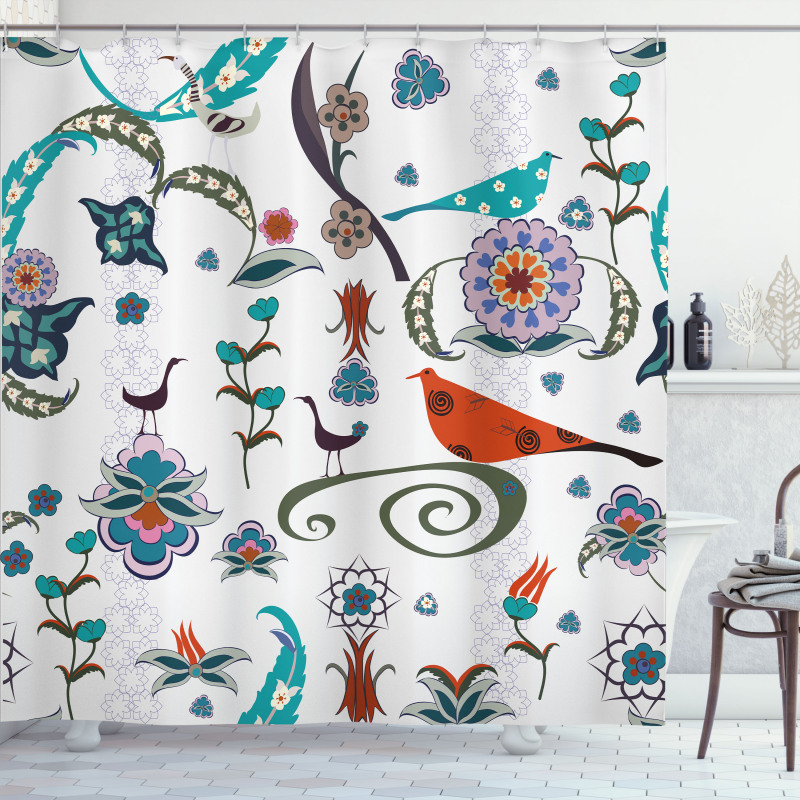 Colorful Florals Swirls Shower Curtain