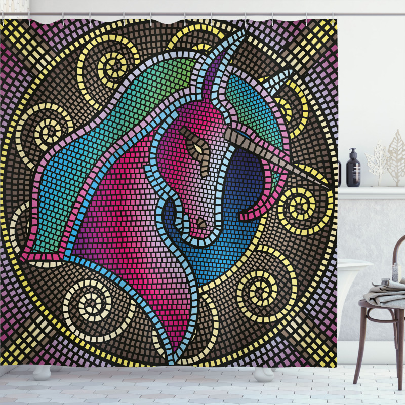 Mosaic Unicorn Shower Curtain