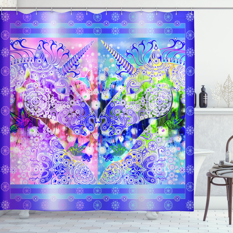 Myhtical Horses Floral Shower Curtain