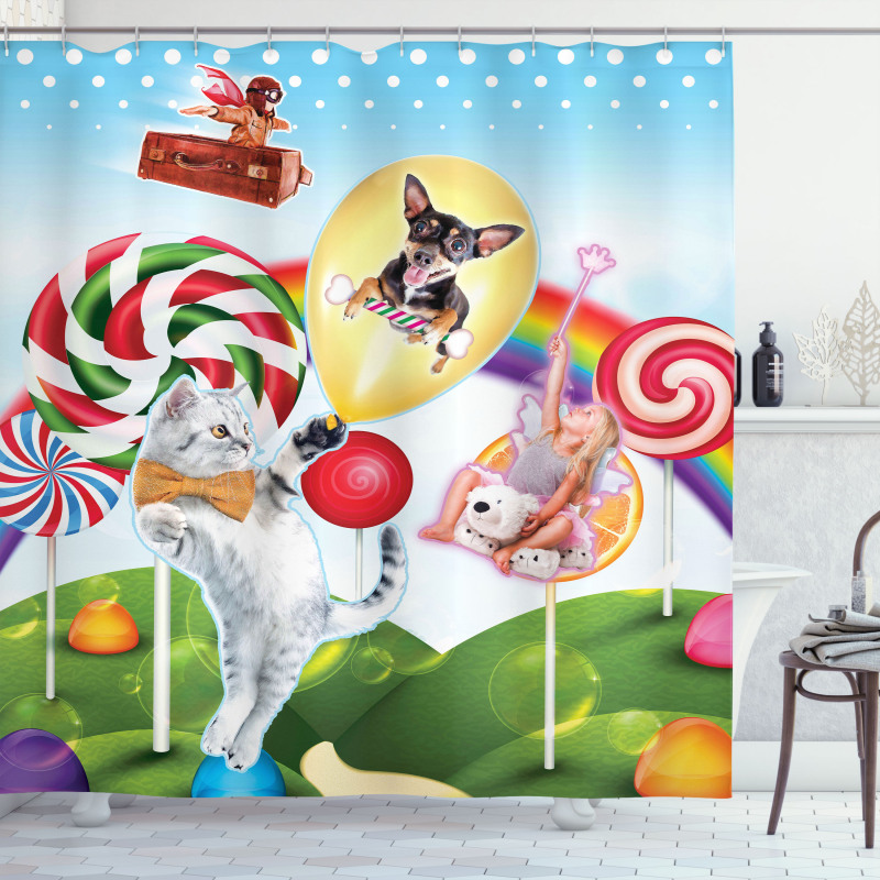 Rainbow Candies Animals Shower Curtain