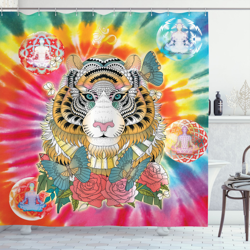 Tiger Head Ornate Theme Shower Curtain