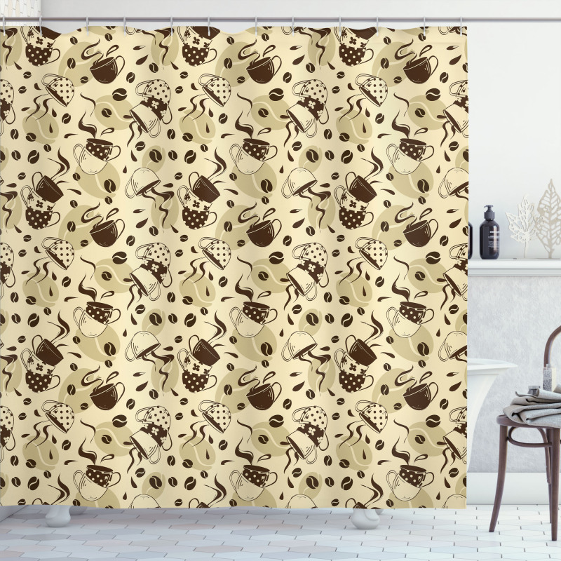 Brown Coffee Cups Shower Curtain