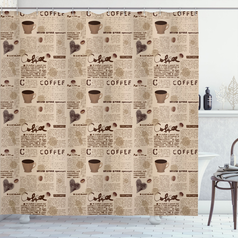Coffee Cups Writing Shower Curtain