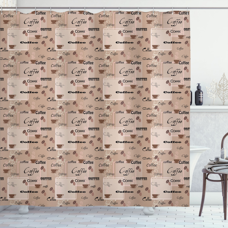 Coffee Typography Beans Shower Curtain
