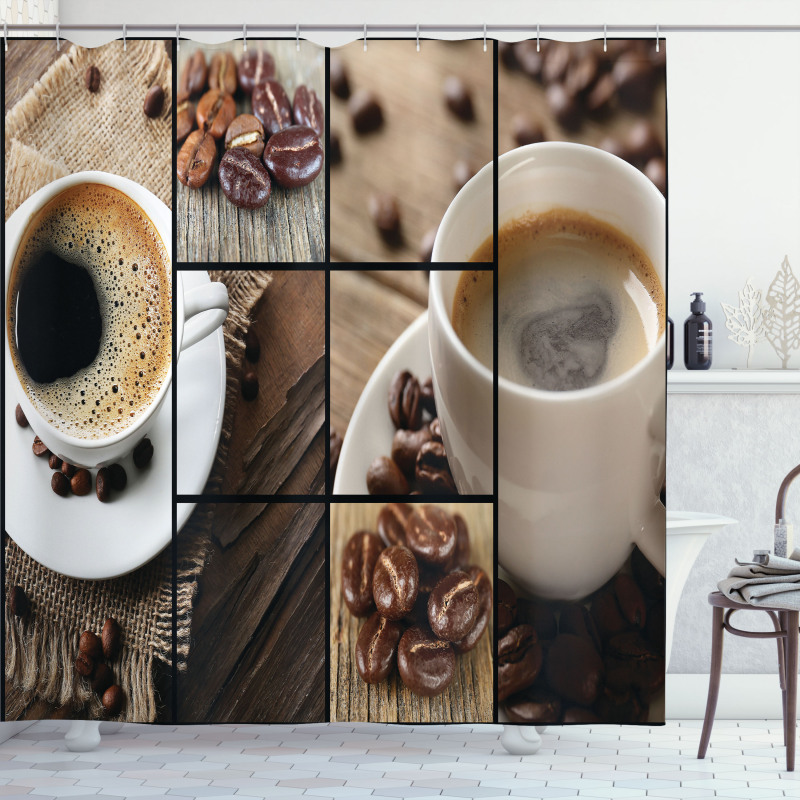 Coffee Mugs Wood Table Shower Curtain