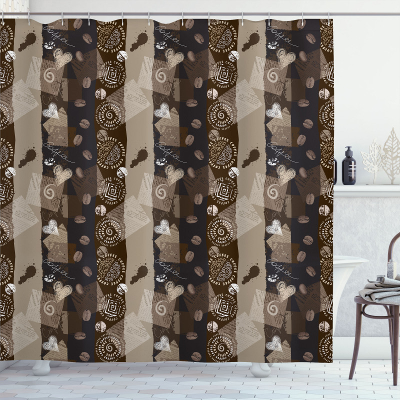 Coffee Typo Hearts Beans Shower Curtain
