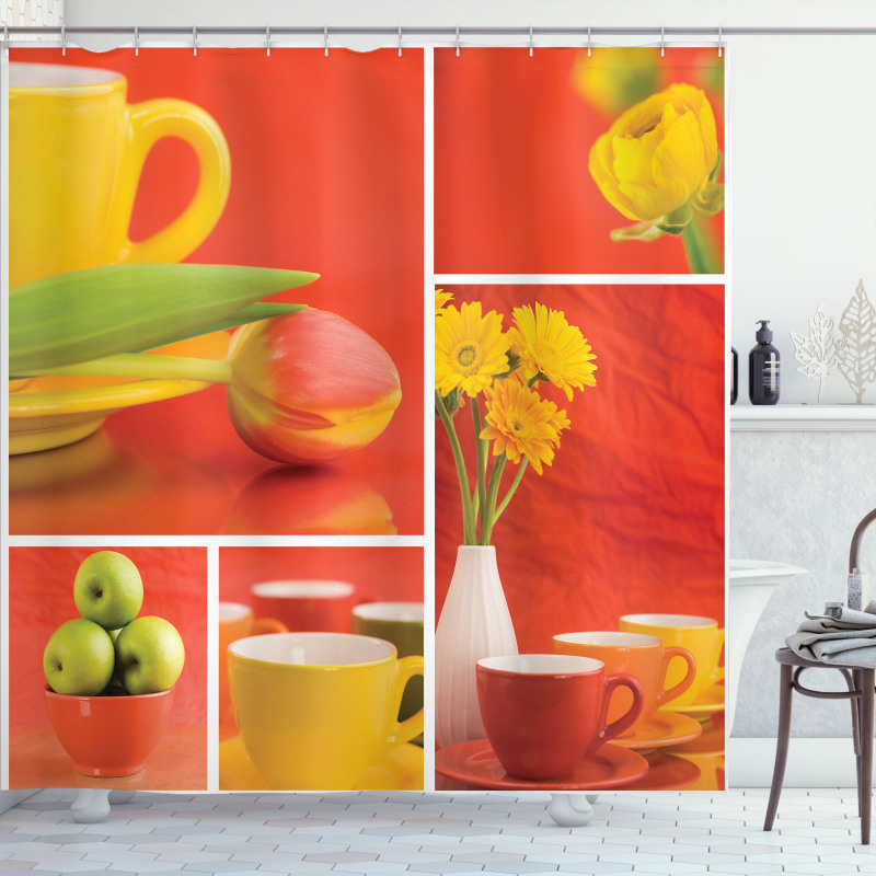 Coffee Cups Tulips Apples Shower Curtain