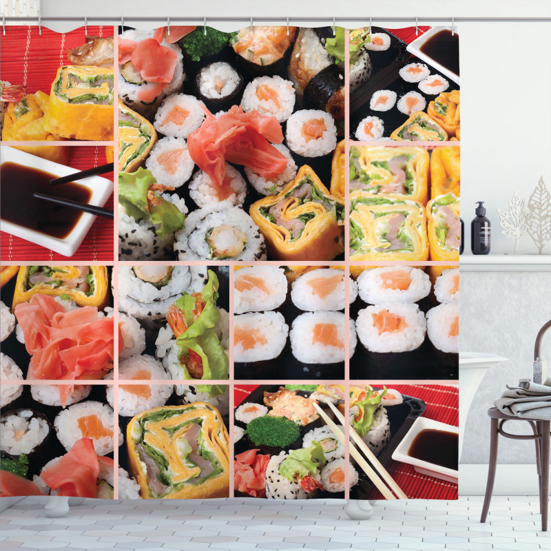 Sushi Roll Colored Shower Curtain