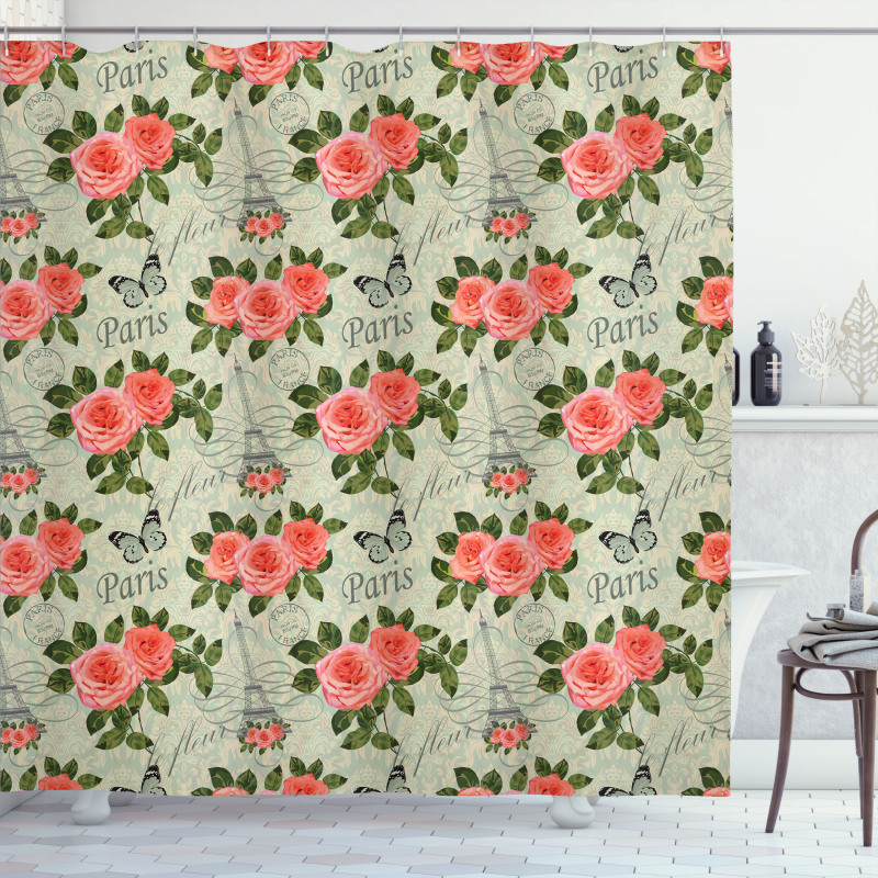 Paris Themed Flowers Shower Curtain