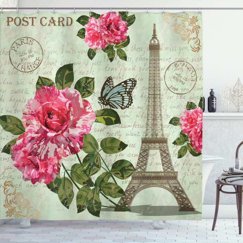 Shabby Plant Roses Leaf Shower Curtain