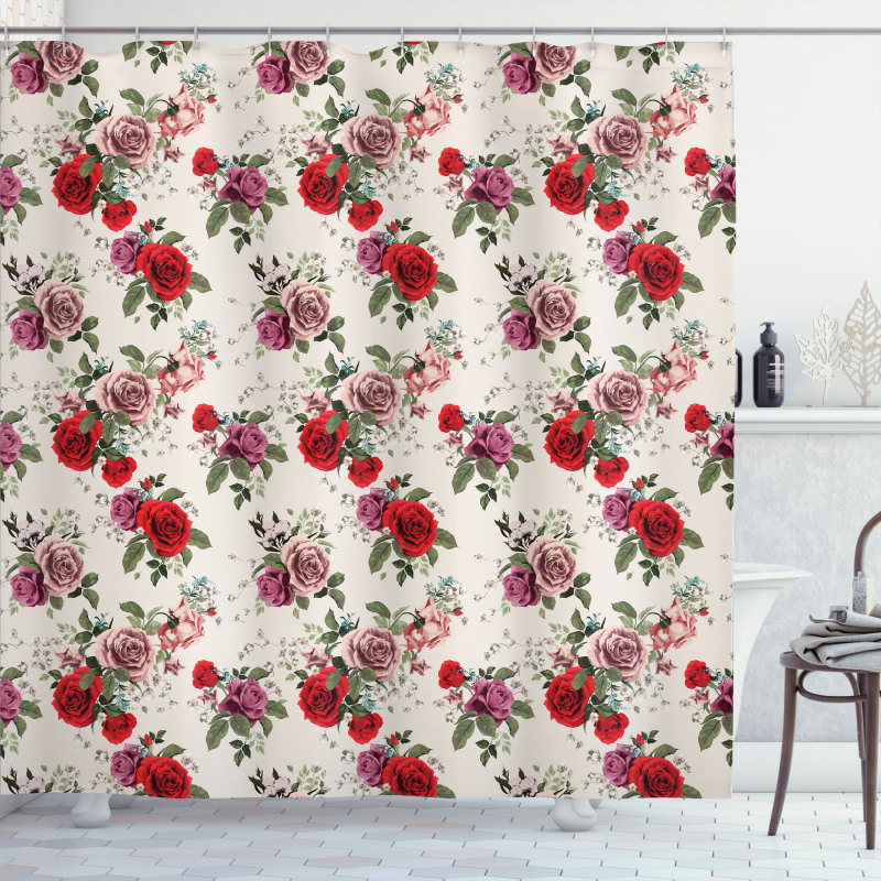 Romantic Flowers Leaves Shower Curtain