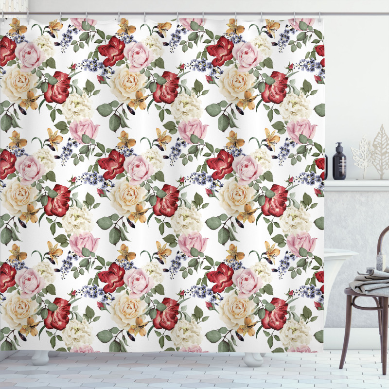 Lilacs Roses Flowers Shower Curtain