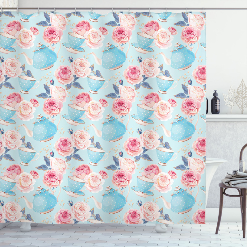 Flowers Roses Teapot Shower Curtain