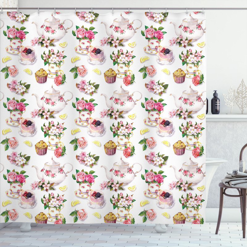 Colorful Retro Teapots Shower Curtain